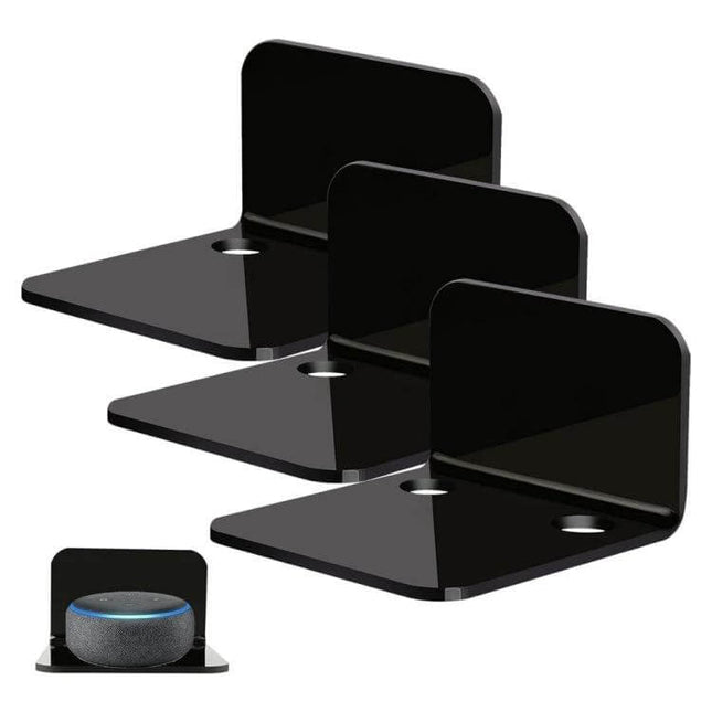 Acrylic Small Wall Mount For Cameras And Small Devices 3 Pack - trio of black 3mm acrylic L-shaped mounts for cameras, speakers, mini routers