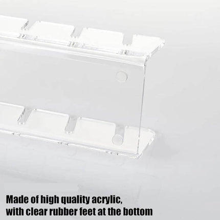 Acrylic Baseball Cap Holder Stores 7 Caps For Easy Countertop Organization - clear 3mm acrylic display with rubber feet, holds seven caps neatly on countertop