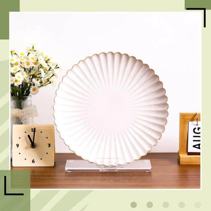 Acrylic Photo Frame Book Picture Plate Stand Set Of 2 displaying a decorative plate on a clear acrylic stand for desk or shelf