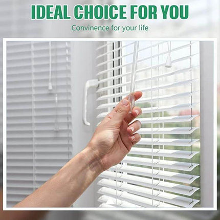 Acrylic Transparent Blinds Pull Rod With Hook Handle 12/17/24 Inches shown in use adjusting venetian blinds with clear acrylic rod