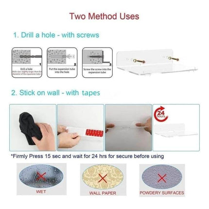 Acrylic Wall Hanger for Small Speakers and Phones at Home clear acrylic floating shelf with two mounting methods screws or adhesive tapes, holds speakers and phones