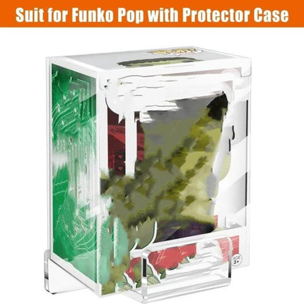 Acrylic Wall Mounted Display Rack For Anime Ornaments showcasing a clear 4mm acrylic holder for a Funko Pop protector case, slim 10x5x2.5cm mounting