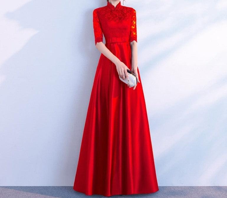 Sophisticated Long Sleeve Versatile Business and Evening Dress Stand up collar red long