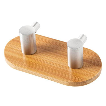 Door Hook Adhesive Two Pack For Kitchen And Bathroom stainless steel and bamboo adhesive wall hook set for towels and utensils