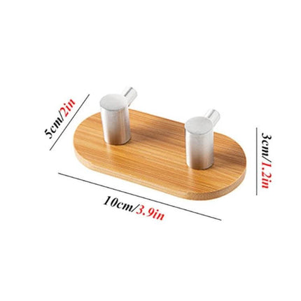 Door Hook Adhesive Two Pack For Kitchen And Bathroom - stainless steel and bamboo wood adhesive double hook for towels and utensils