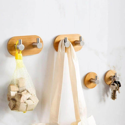 Door Hook Adhesive Two Pack For Kitchen And Bathroom - stainless steel and bamboo wall hooks for towels, bags, keys, adhesive no-drill mounting