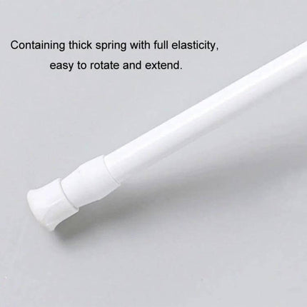 Curtain Telescopic Rod Hooks Adjustable 30-110cm Set white telescopic shower curtain rod end showing spring tension, tool-free adjustable 30–110cm