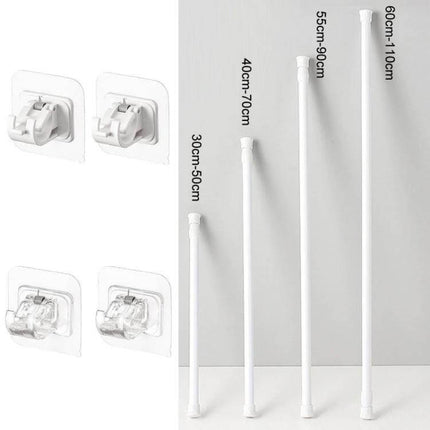 Curtain Telescopic Rod Hooks Adjustable 30-110cm Set white telescopic tension rods and adhesive wall hooks for shower and room dividers