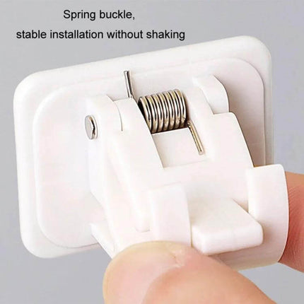 Curtain Telescopic Rod Hooks Adjustable 30-110cm Set – close-up of white ABS spring buckle hook for tool-free shower curtain installation, adjustable tension 30–110cm