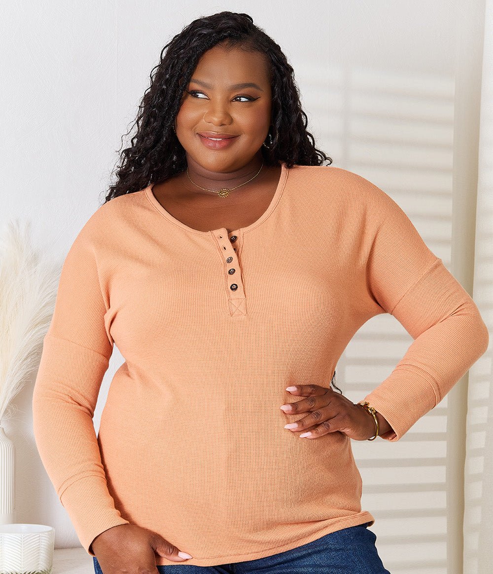 Basic Bae Half Button Long Sleeve Top