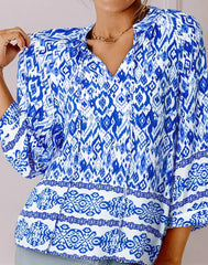 Printed Tie Neck Three-Quarter Sleeve Blouse