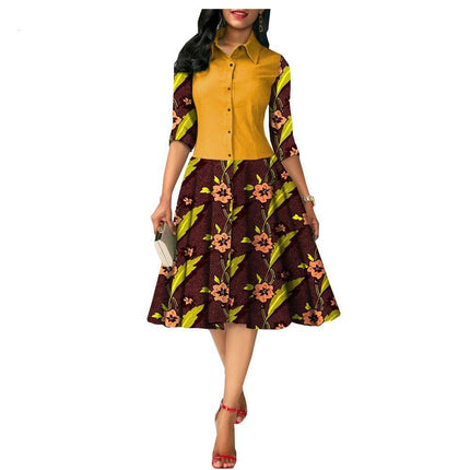 African Dresses Cotton Summer Dress Casual Print For Everyday Wear - 100% cotton mid-length printed casual dress with floral pattern and short sleeves