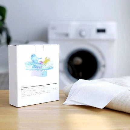 Anti Cross Dye Color Absorption Film Pack Of 5 Boxes For Clothes - laundry sheets and box beside washing machine to prevent dye transfer