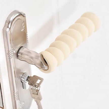 Anti-Static Bedroom Door Handle Anti-Collision Cover Foam 2-Pack beige spiral foam cover on door handle, cushions walls and reduces noise