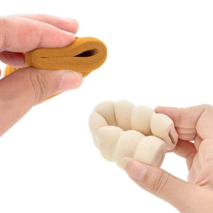 Anti-Static Bedroom Door Handle Anti-Collision Cover Foam 2-Pack showing hands holding spiral foam covers in beige and mustard, soft anti-static door handle protection