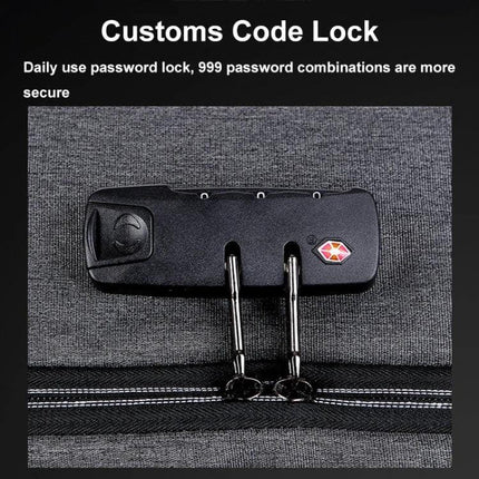 Laptop Backpack Antitheft For Daily Use 16 Inch Size - closeup of 999-combination customs code lock on grey Oxford fabric