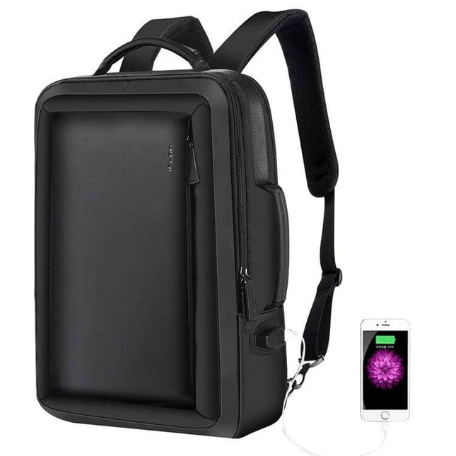 Laptop Backpack for Work With Anti-Theft Pocket for Daily Commutes - sleek black anti-theft commuter laptop backpack with USB charging port