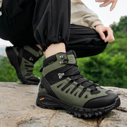 High Top Lace Up Boots For Fall And Winter Army Green - durable PU upper, cotton lining, round toe, square mid heel, ankle support for urban commutes