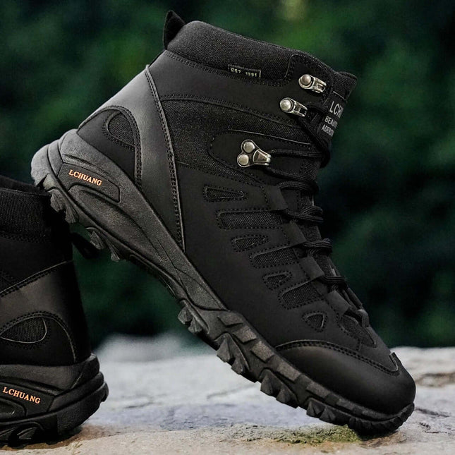 High Top Lace Up Boots For Fall And Winter Army Green - black tactical high-top with round toe, square mid heel, durable sole and ankle support