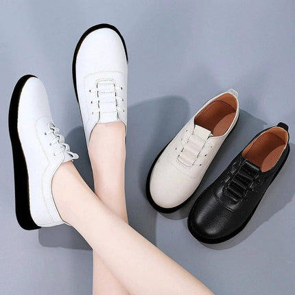 Arrival Casual Leather Low Top Shoes For Everyday Comfort white lace-up low-top women's shoes with synthetic PU upper and low flat heel
