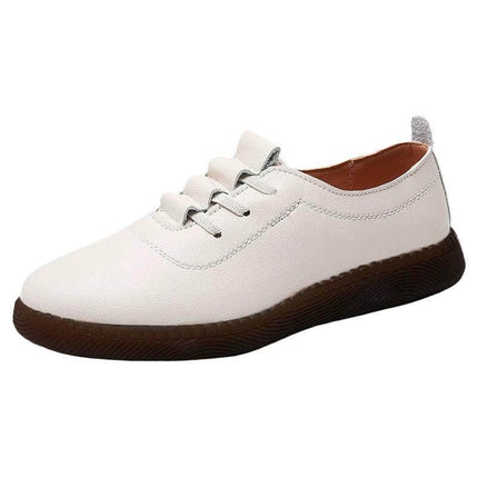 Arrival Casual Leather Low Top Shoes For Everyday Comfort in white lace-up synthetic PU low-top with brown sole, lightweight for all-day wear