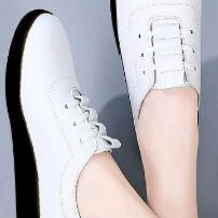 Arrival Casual Leather Low Top Shoes For Everyday Comfort - women's white lace-up low-top PU leather shoes with round toe and black sole for daily wear