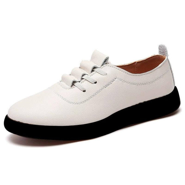 Arrival Casual Leather Low Top Shoes For Everyday Comfort - women's white lace-up synthetic PU low-top sneakers with black sole for everyday wear