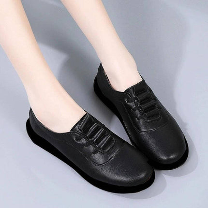 Arrival Casual Leather Low Top Shoes For Everyday Comfort - women's black lace-up PU leather low-top shoes with round toe and lightweight flat heel