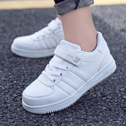 Autumn Kids Fashion Sneakers Velcro Closure Everyday Comfort white leather kids sneaker with velcro strap for school and play