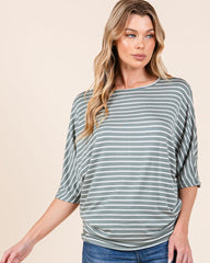 BOMBOM Striped Boat Neck Dolman Sleeve Top