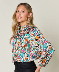 Double Take Full Size Printed Button Up Long Sleeve Shirt