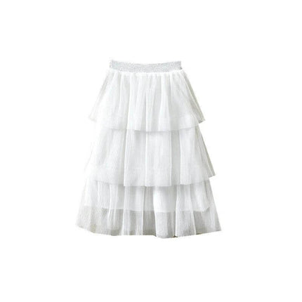 Cotton Korean Style Summer Skirt for Young Girls, Sizes for 90-150cm - white tiered half-length cotton skirt for toddlers and pre-teens