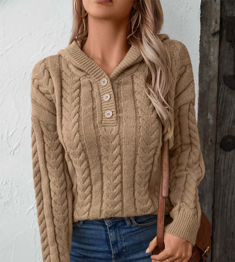 Cable-Knit Long Sleeve Hooded Sweater