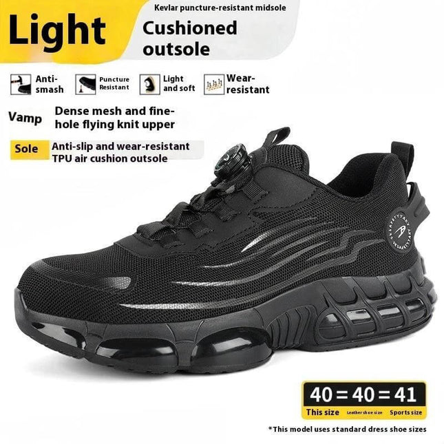 Flyknit Safety Work Shoes With Puncture Resistant Toe black breathable TPU Flyknit mesh safety shoe with cushioned outsole and anti-smash toe cap