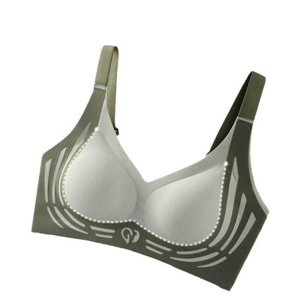 Comfortable Plus-Size Sports Bra with Soft Adjustable Support for Active Wear in olive green nylon, sizes M-4XL, seamless molded cups