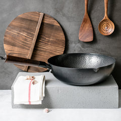 Handcrafted Traditional Iron Wok with Wooden Handle