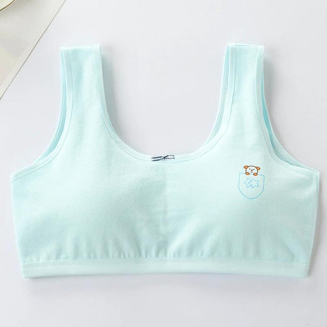 Comfortable Pure Cotton Bra for School-Aged Girls, Breathable Design - Soft light blue tube-top, breathable no-wire cotton for everyday school wear
