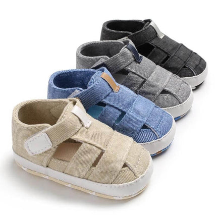 Baby Boys Soft Canvas First Walker Non Slip Crib Shoes - lightweight canvas crib shoes in beige blue gray black with non-slip flexible sole