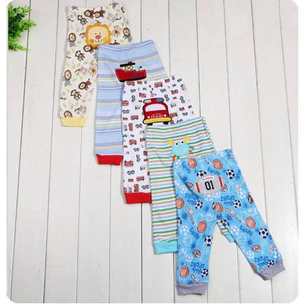 Cartoon Print Leggings 5-Pack Soft Everyday Wear For Babies - cotton-rich baby leggings set with animal and vehicle cartoon prints
