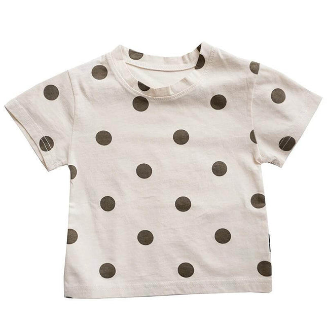 Baby Cotton Dot T Shirt Beige Short Sleeve For Everyday Wear - 100% cotton beige polka dot tee for baby naps and playtime