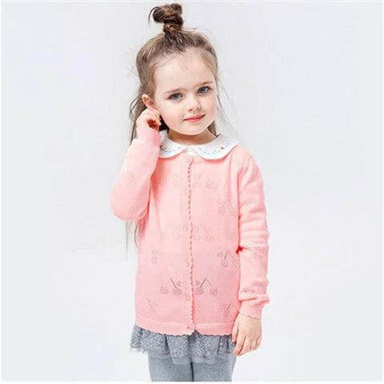 Knitwear Baby Cardigan With Diagonal Tie Closure For Everyday Wear - soft pink enzyme-washed knit on toddler girl, diagonal tie closure, layered look