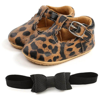 Baby Girl Princess Toddler Shoes Breathable Non Slip Spring leopard print buckle T-strap breathable non-slip sole lightweight
