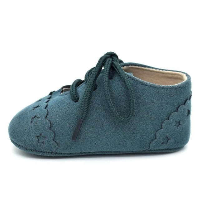 Baby Lace Soft Sole Shoes For 0 To 18 Months Cute Everyday Wear - teal suede-look lace baby shoe, soft flexible outsole for early walkers