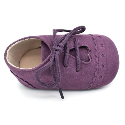 Baby Lace Soft Sole Shoes For 0 To 18 Months Cute Everyday Wear - purple suede-look lace baby shoe for infants daily wear, soft anti-slip sole