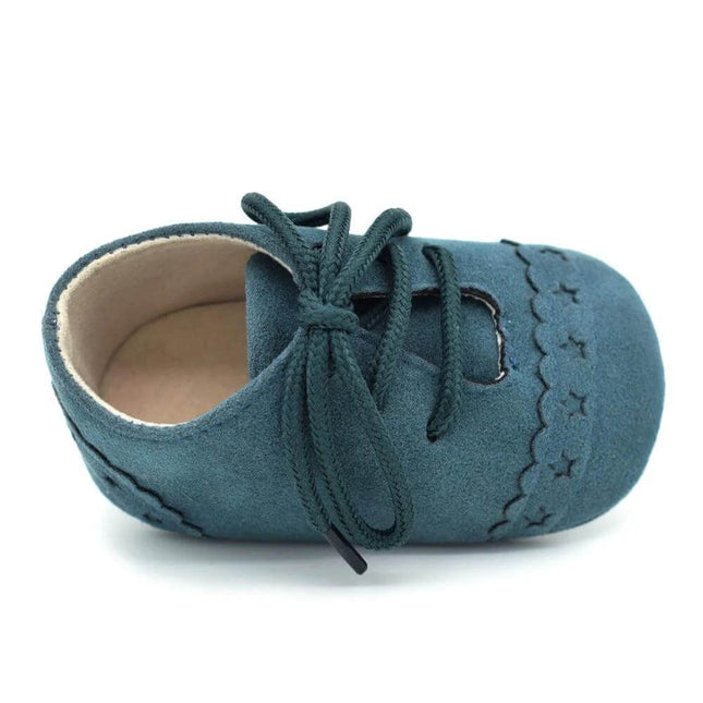 Baby Lace Soft Sole Shoes For 0 To 18 Months Cute Everyday Wear - teal suede-look infant lace shoe with soft anti-slip sole
