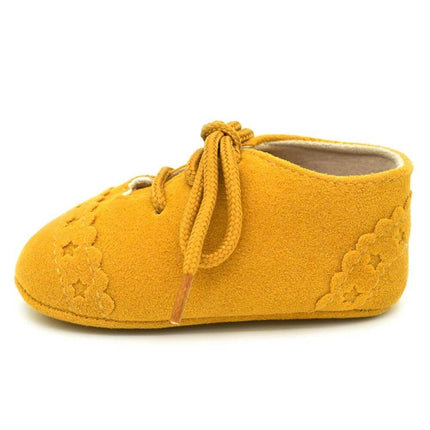 Baby Lace Soft Sole Shoes For 0 To 18 Months Cute Everyday Wear - mustard suede-look laceup baby shoe with soft anti-slip sole for daily wear