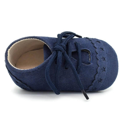 Baby Lace Soft Sole Shoes For 0 To 18 Months Cute Everyday Wear - navy suede-look baby shoe with laces, soft PU outsole, anti-slip for daily wear