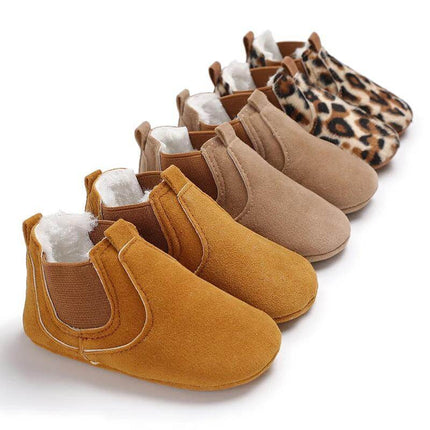 Baby Slip On Toddler Shoes With Cotton Upper 11 To 13 Cm - soft breathable cotton slip-on infant shoes in tan, camel, leopard print for 11-13 cm feet