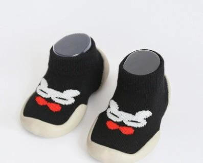 Baby Toddler Combed Cotton Floor Socks Breathable Cute - black breathable floor socks with white bear face and red bow, non-slip soles for crawling toddlers