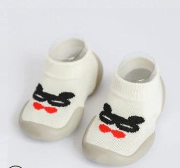 Baby Toddler Combed Cotton Floor Socks Breathable Cute - white infant floor socks with non-slip soles and black cat face and red bow design